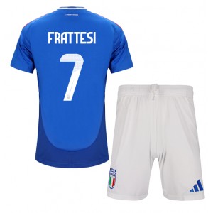 Fotbalové Dres Itálie Davide Frattesi #7 Dětské Domácí Oblečení ME 2024 Krátký Rukáv (+ trenýrky)